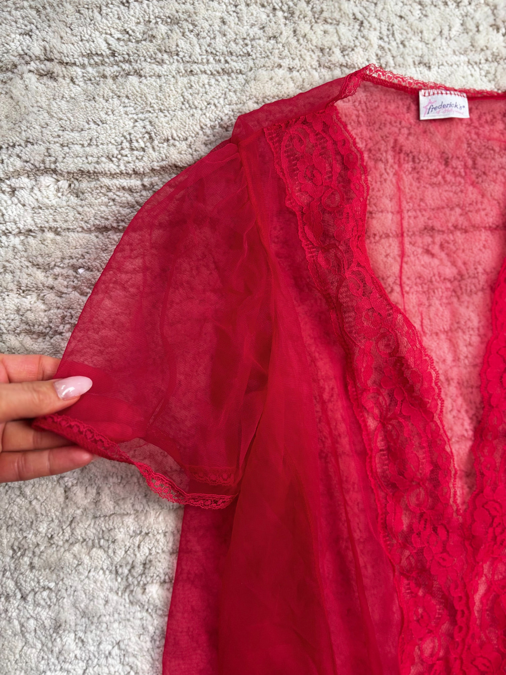 Frederick's Of Hollywood Red Sheer Lace top Kimono Medium